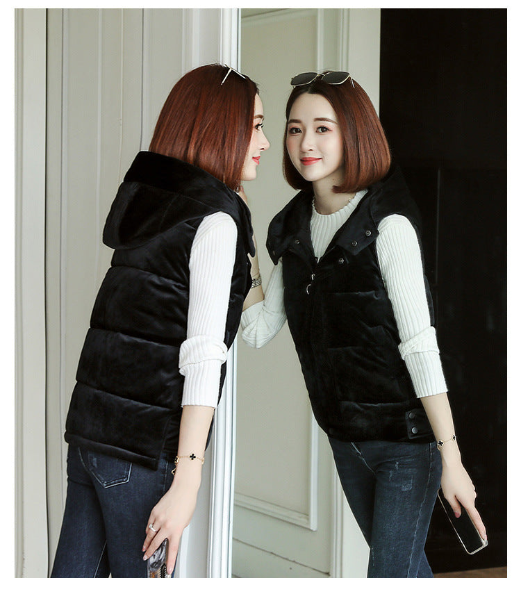 Slim-fit Winter Gold Velvet Cotton-padded Jacket Short Vest Warm Coat For Women