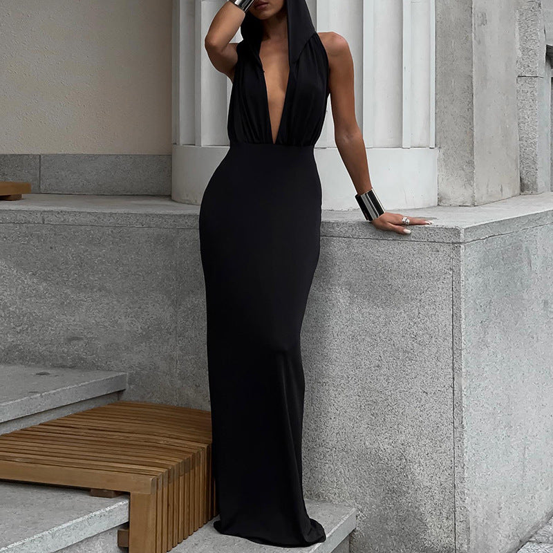 Backless Design Sense Hooded Slim Fit Dress