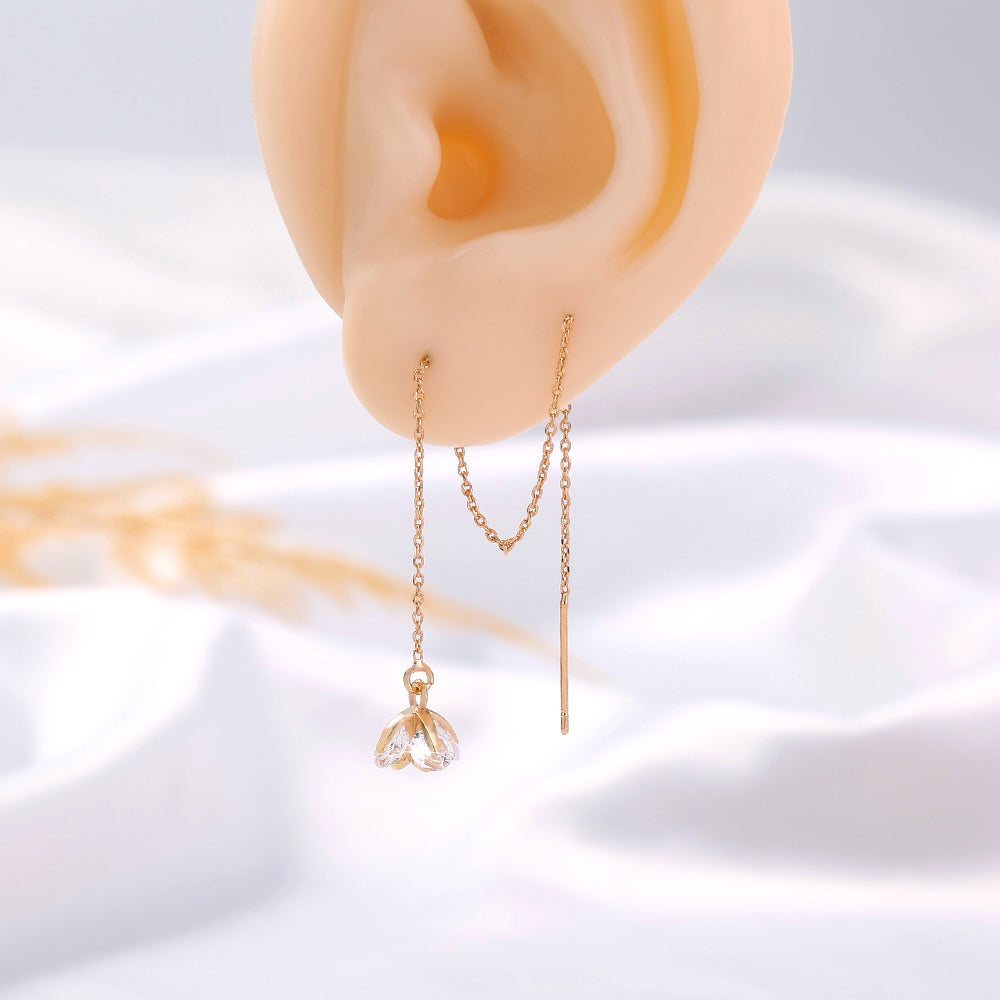 Golden Flower Zircon Long Tassel Earrings