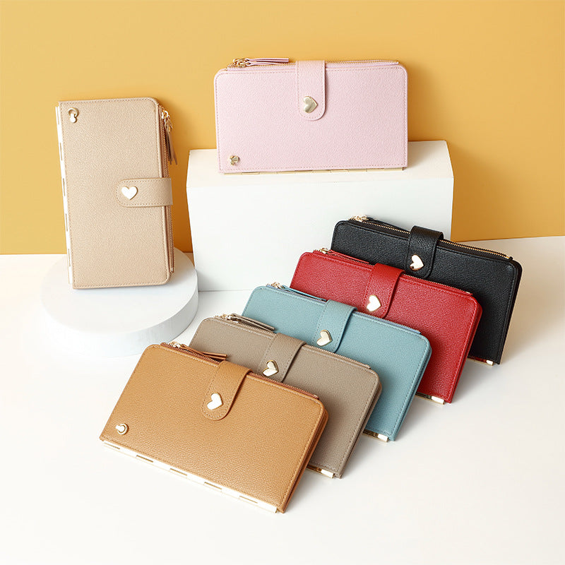 Mobile Phone Bags With Transparent Touch Screen Love Buckle Long Wallet Women Multifunctional Crossbody Shoulder Bag
