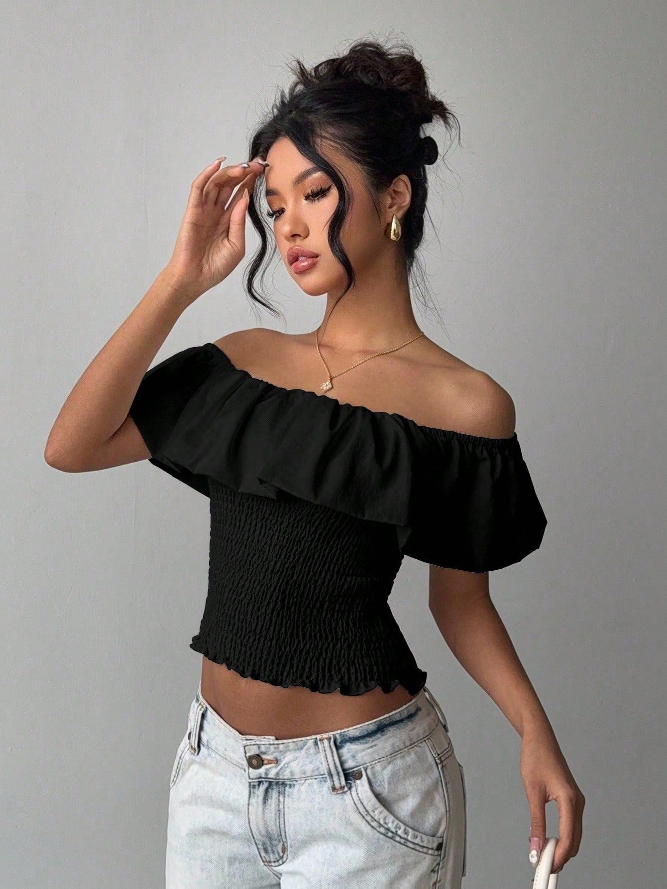 Elegant Off-the-shoulder Waist-cinching Top