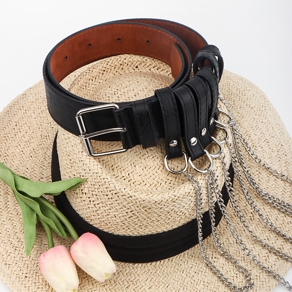 New belt all-match men and women chain decoration punk cool handsome girl with small suit waist black nightclub style