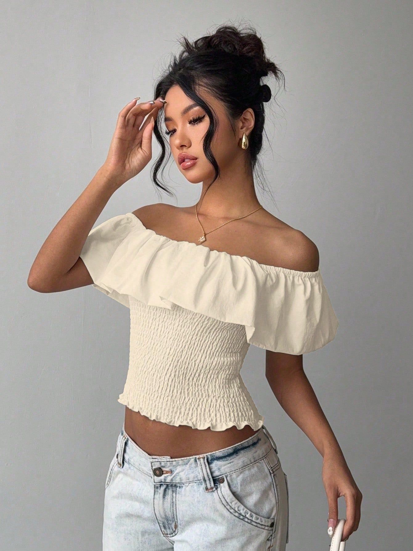 Elegant Off-the-shoulder Waist-cinching Top