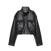 Faux Leather Cropped Bomber Jacket