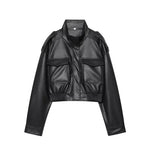 Faux Leather Cropped Bomber Jacket