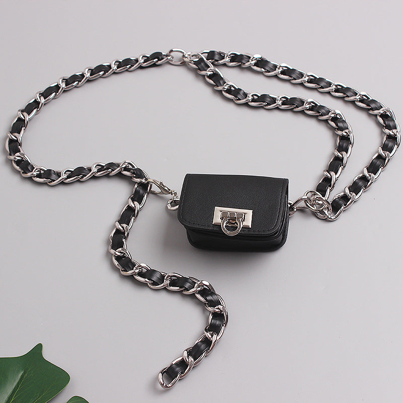 The Same Mini Braided Leather Rope And Chain Belt Bag Fashionable Concave Shape Personality Female Bag