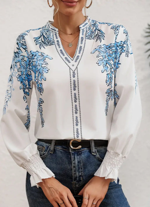 Floral Printed Ruffled Sleeve Shirt
