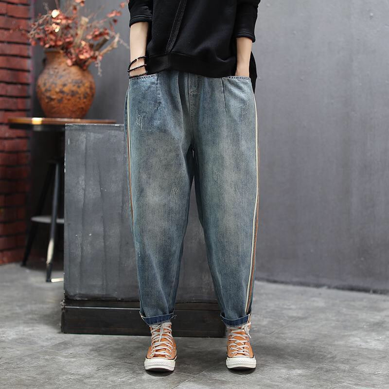 Chic Striped Patchwork Jeans