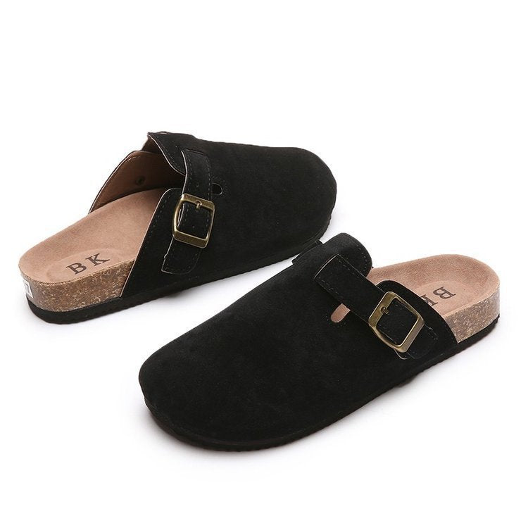 Women's Large Flat Sole Slip On Baotou Half Slippers