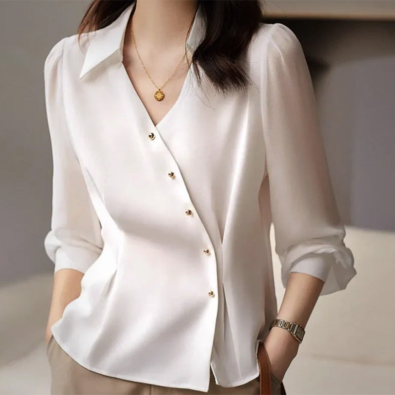 Autumn Solid Color Cardigan Shirt Women
