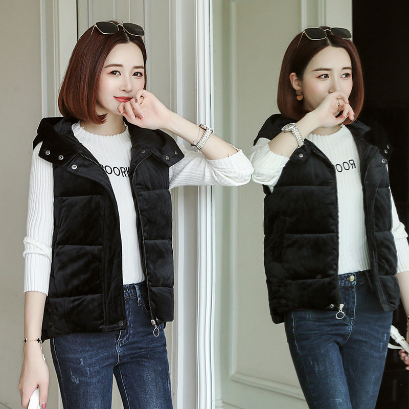 Slim-fit Winter Gold Velvet Cotton-padded Jacket Short Vest Warm Coat For Women