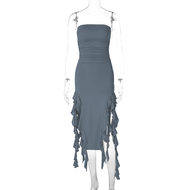 Sexy Personality Hollow Out Chest Wrap Irregular Dress