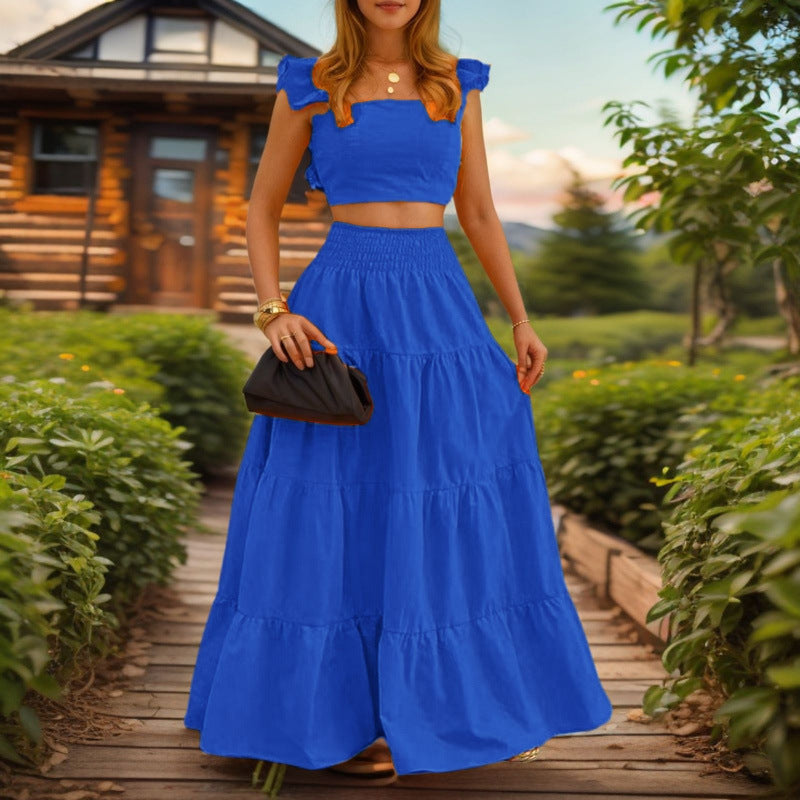 Chic Sexy Solid-color Mid-rise Slip Dress With A Flared Skirttwo-piece Set