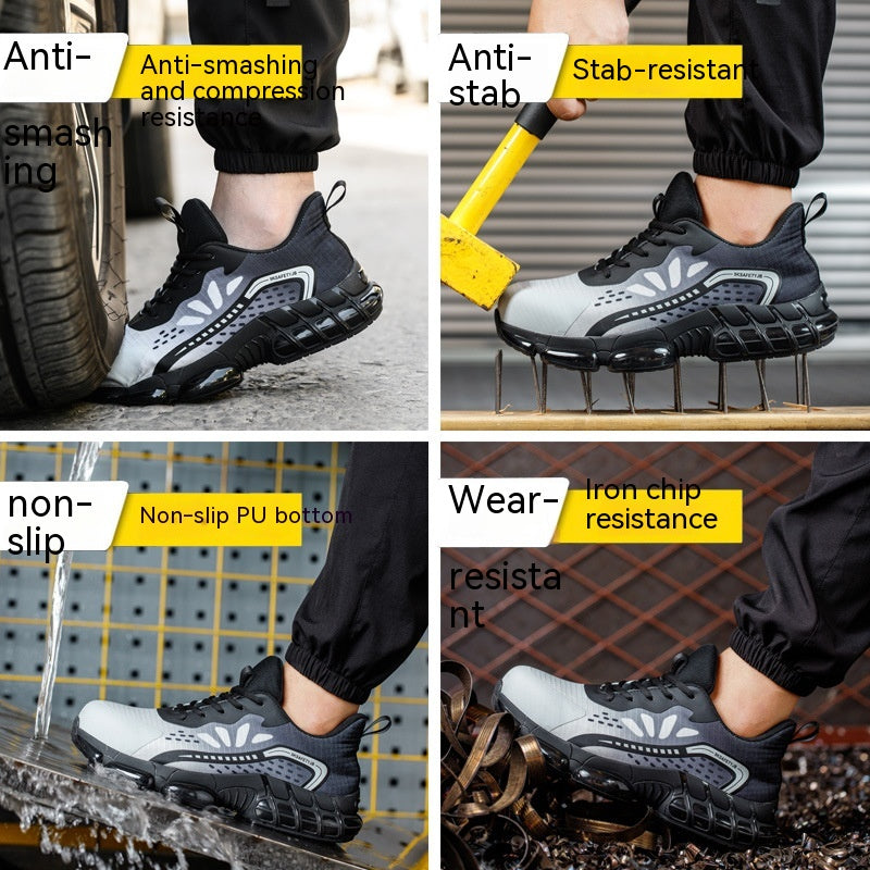 Wear-resistant Anti-smashing And Anti-penetration Thin Flyknit Breathable Shock-absorbing Work Safety Shoes