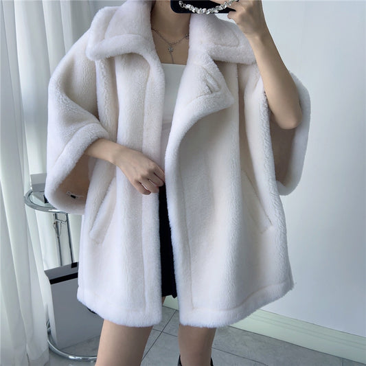 Women's Mid-length Loose Batwing Sleeve Lamb Fur Coat