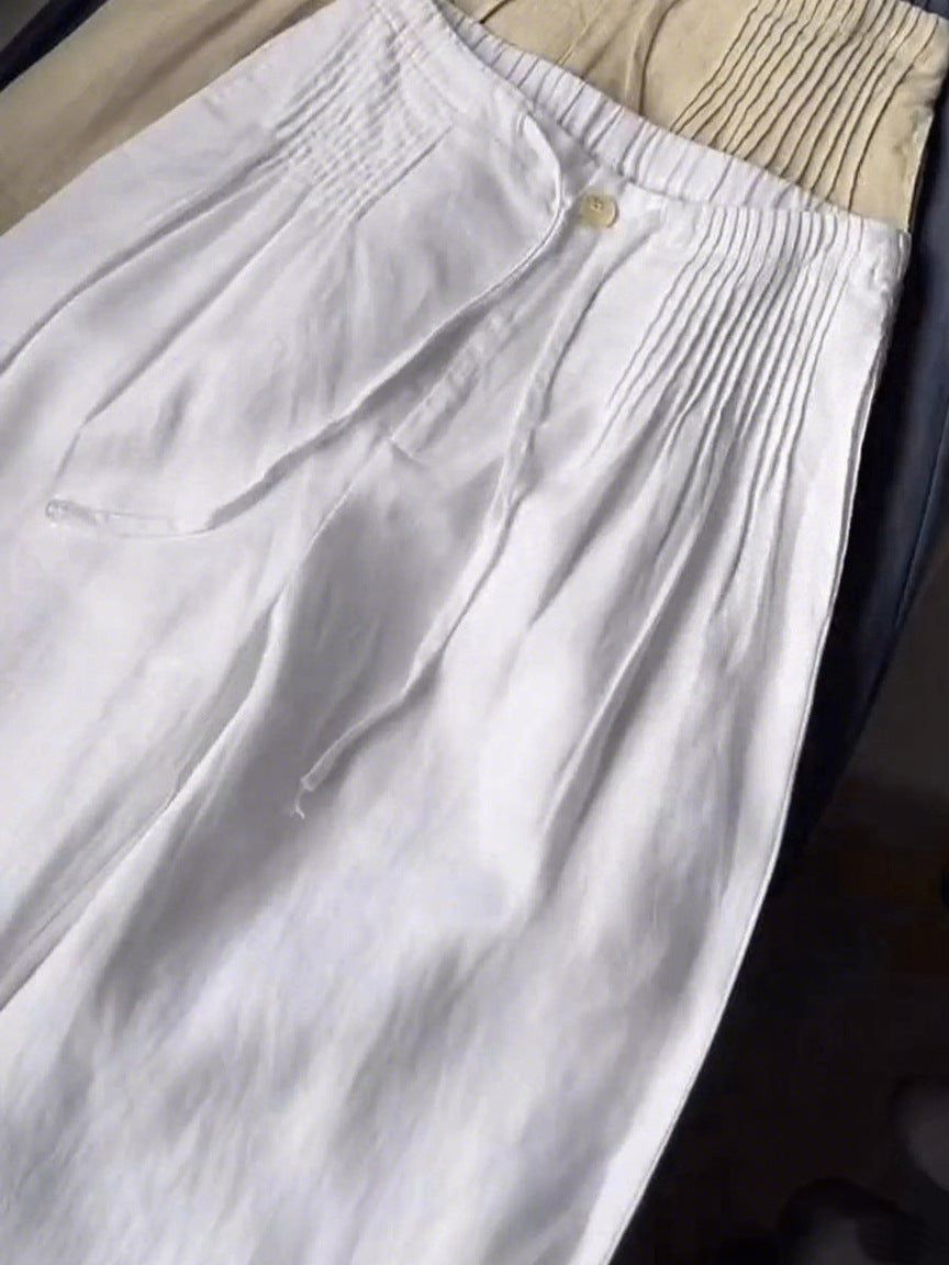Versatile Drawstring-button Straight-leg Pants