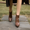 Split Leather Pointed Toe Ankle Boots