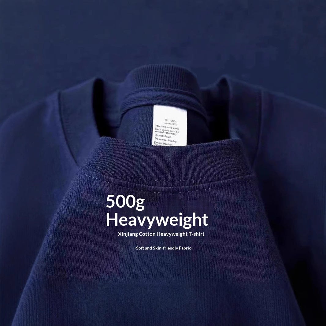 Ivory White 500g Heavyweight Pure Cotton Solid-Color Short-Sleeve Top