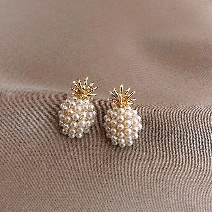 Fashion 925 Silver Needle Pineapple Pearl Stud Earrings