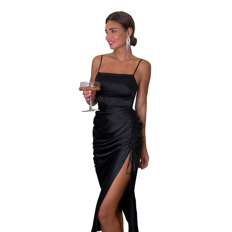 Women's Clothing Fashion Suspenders Off-shoulder Slit Slim-fitting Hip Dress