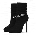 Suede Pointed Toe High Heel Ankle Boots