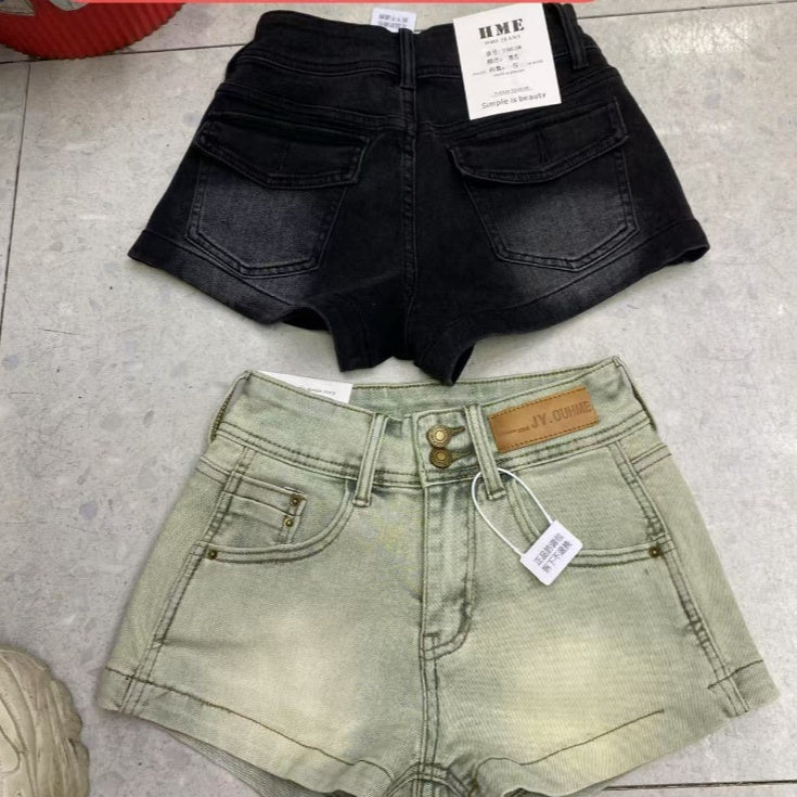 American Retro Denim Shorts Women's High Waist Slimming