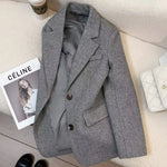 Grey Herringbone Wool Blend Suit Jacket