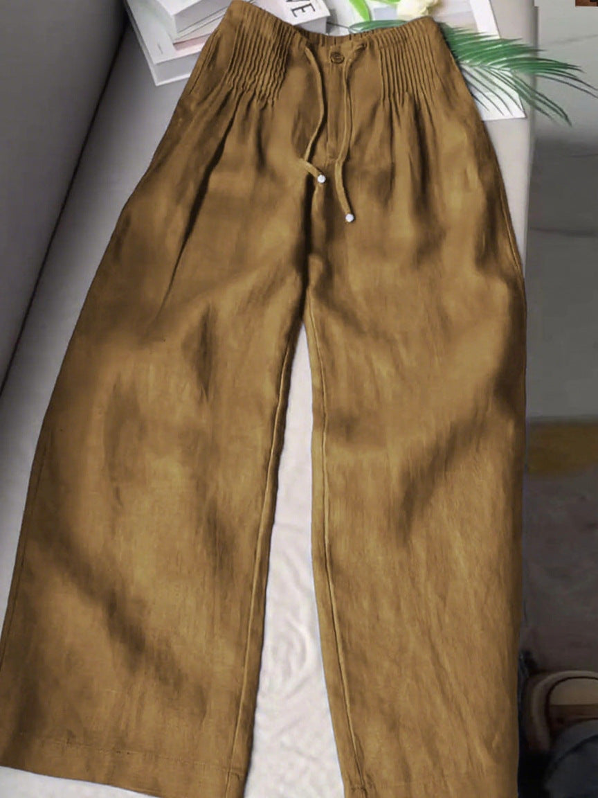 Versatile Drawstring-button Straight-leg Pants
