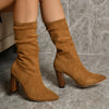 Pointed Toe Suede Block Heel Boots