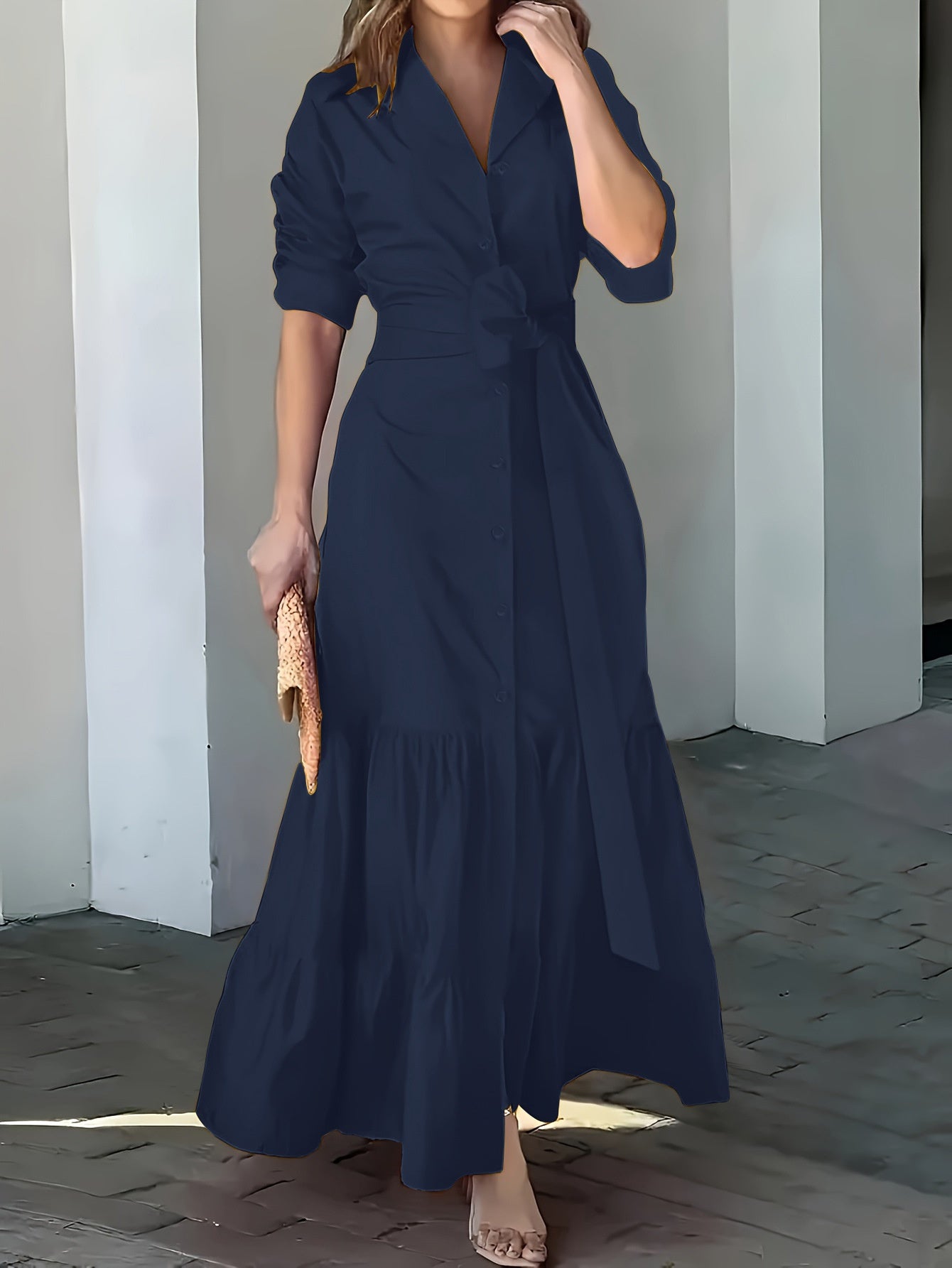 Fashionable Temperamental All-match Waist-tight Cardigan Long Dress