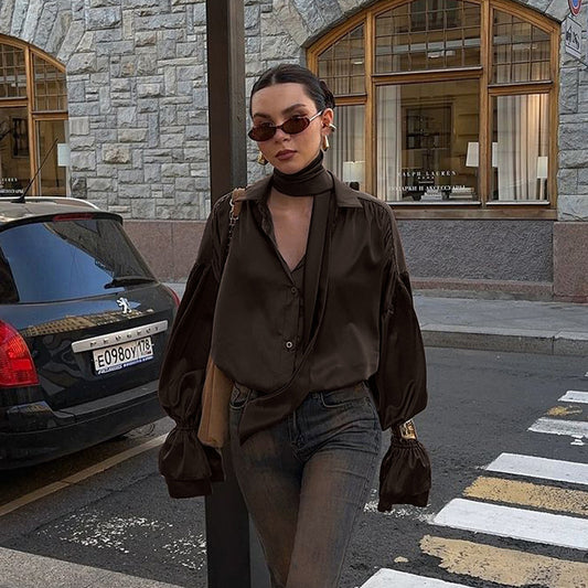 Scarf Bell Sleeve Loose Shirt Temperament Wild