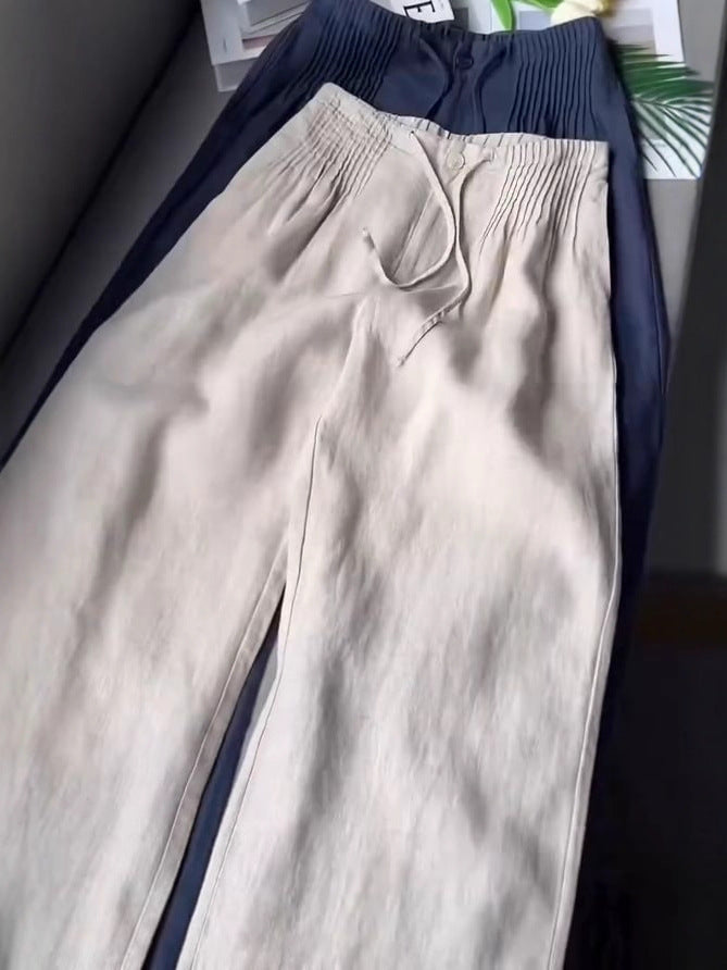 Versatile Drawstring-button Straight-leg Pants