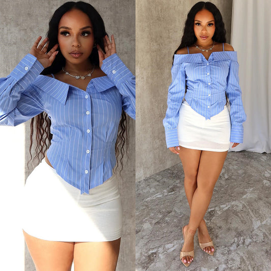 Hot Girl Style Women's Clothing Shirt Long Sleeve Off-the-shoulder Shirt Women