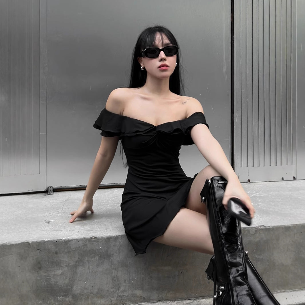 Womens Sexy And Stylish Ruffle-Trimmed Short-Sleeve Dress