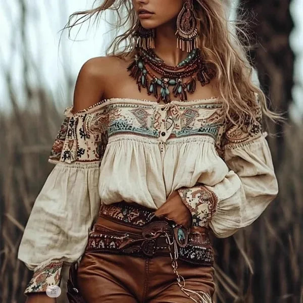Boho Printed Western Cowgirl Shirt