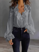 White Lace V-Neck Blouse