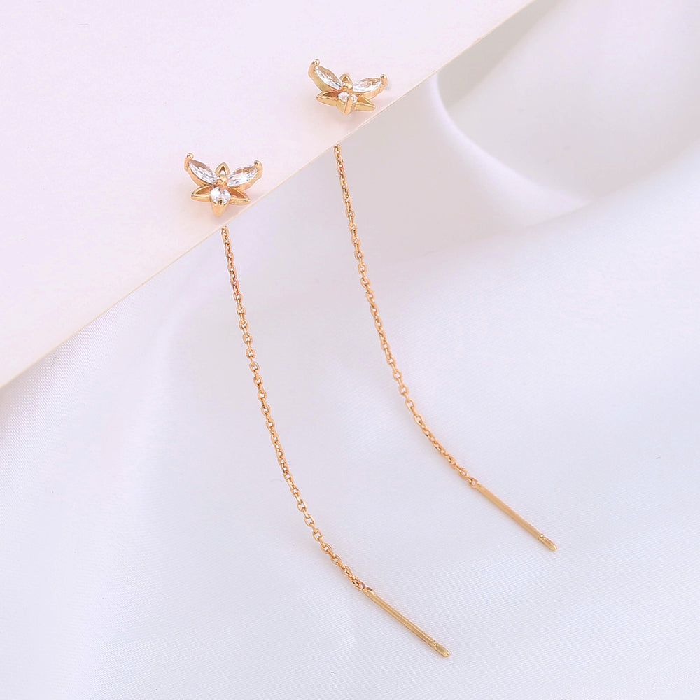 Copper Butterfly Zircon Gold Tassel Earrings