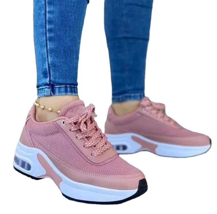 Sports Shoes Women SneakersThick Sole Mesh Breathable Casual Lace-Up Shoes