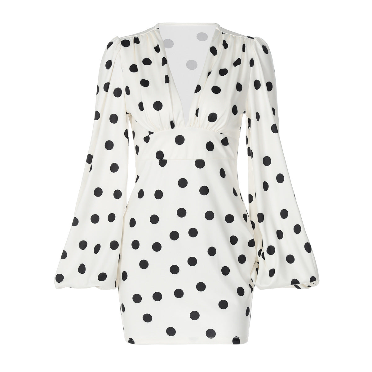 V-neck Flared-sleeve Bodycon Dress With A Polka-dot Print Specially Designed