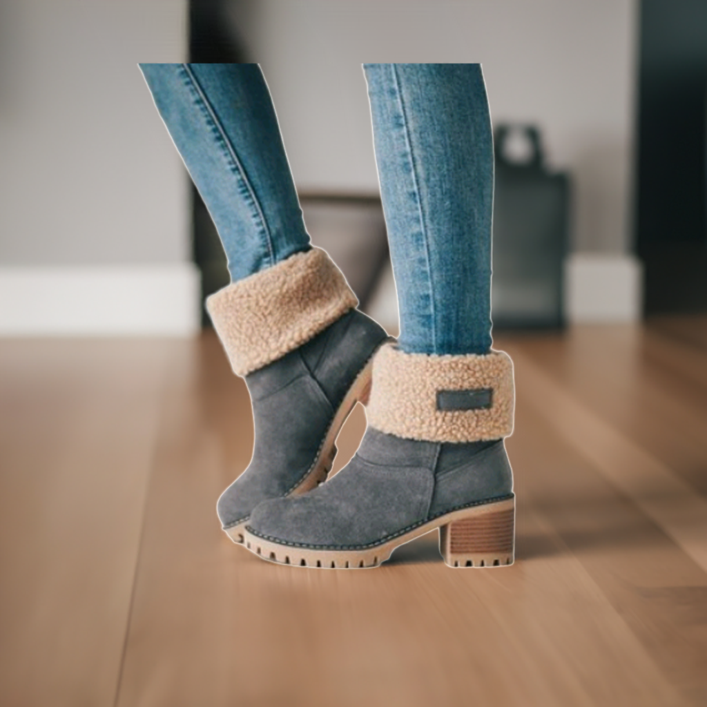 Mid-Tube Thick Heel Suede Snow Boots